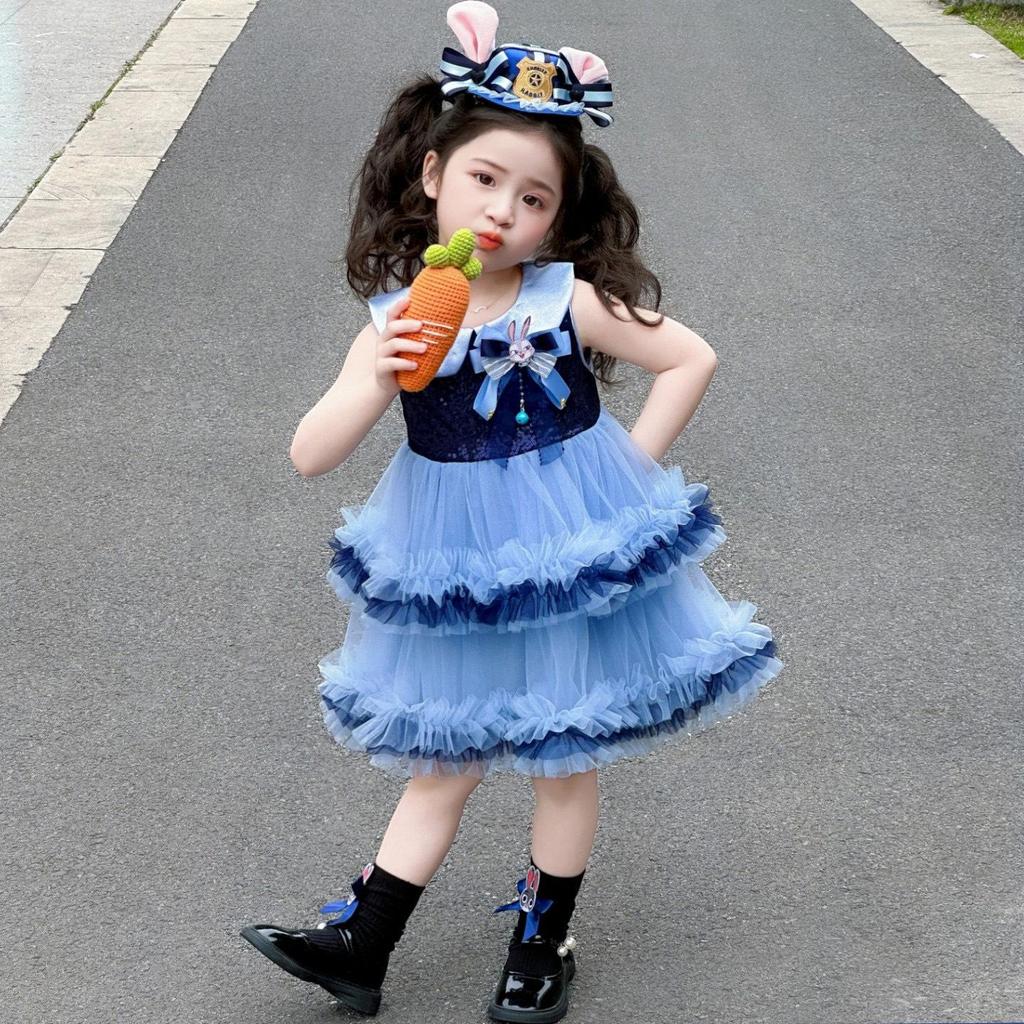 Girls' Judy Rabbit Police Officer Lolita Princess Dress - Summer Sequin Cake Skirt Performance Costume