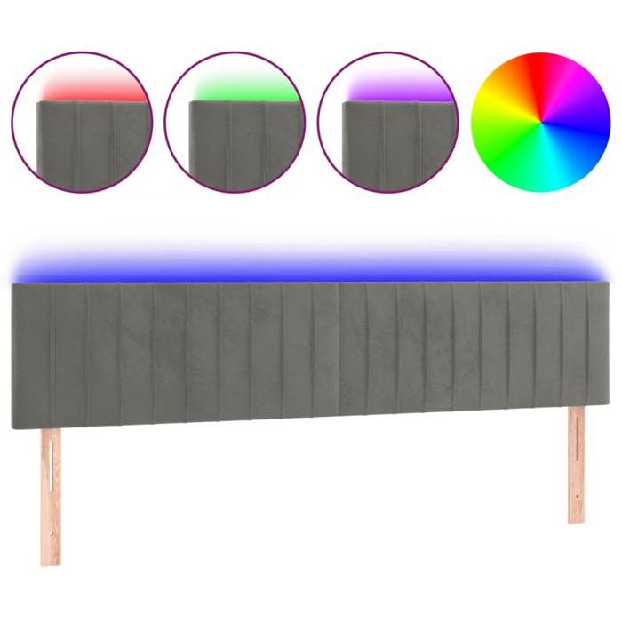 VidaXL Tête de Lit à LED Meuble de Chambre à Coucher Accessoire de Lit Double Tête de Cadre de Lit Intérieur Gris Clair 3121904
