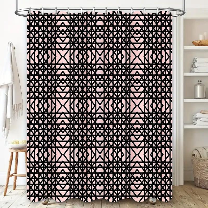 Modern Geometric Shower Curtain Fabric Waterproof Decorative Bathroom Accessories With Rod Set Black Pink (L)
