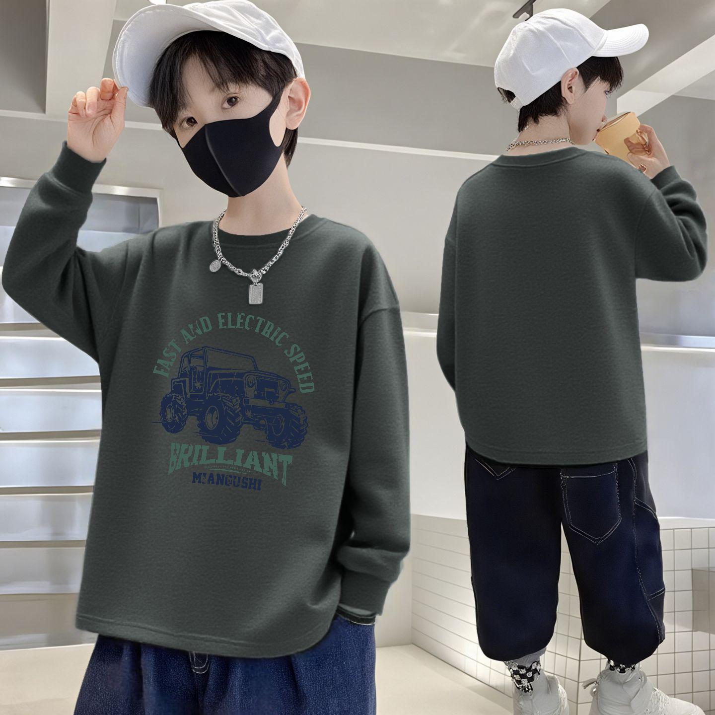 

100% Хлопок Мальчишеская футболка с длинным рукавом и круглым вырезом на осень - Свободный крой для детей, Прохладная и стильная базовая футболка 110cm (30-40 kg)