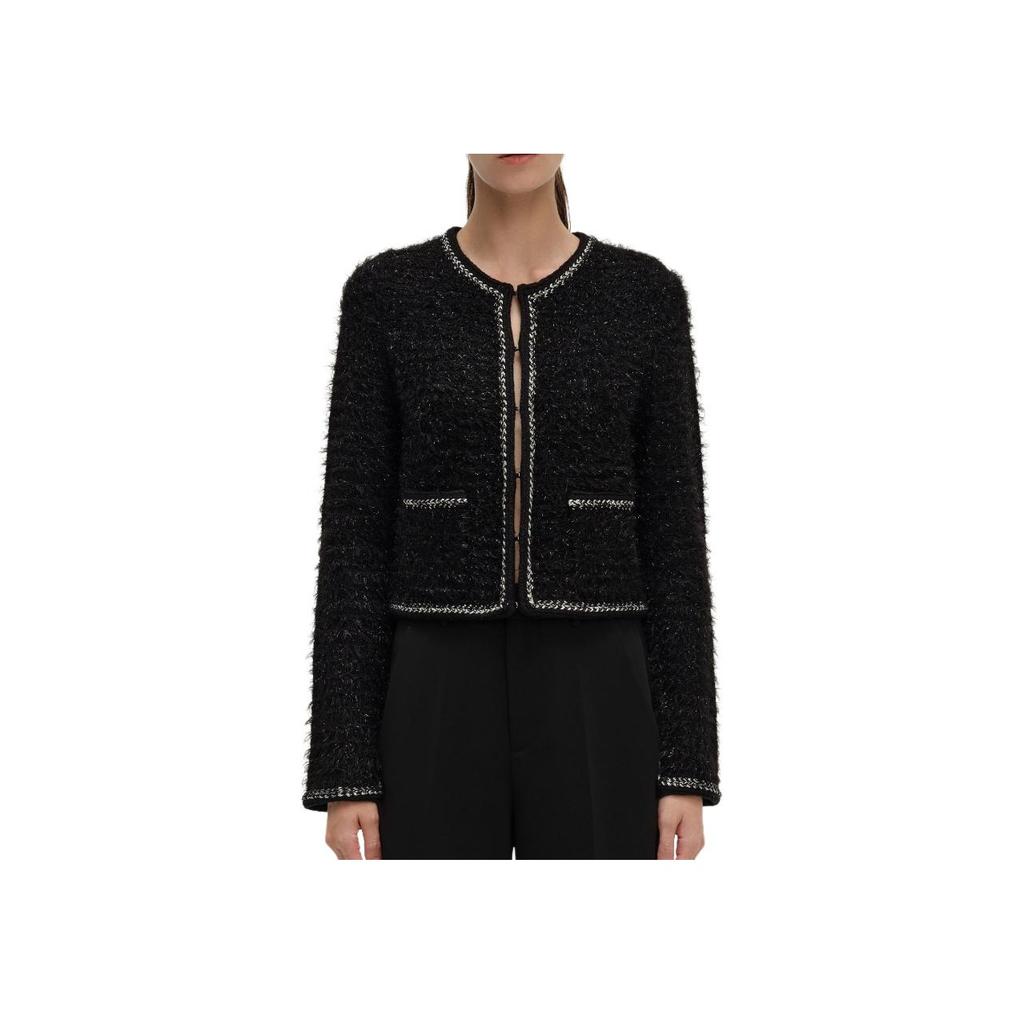 Karl Lagerfeld French Elegant Daily Commuting Dating Outfit Light Luxury Solid Color Low Round Neck Long Sleeve Coat Sweater Women Outerwear 241L2042