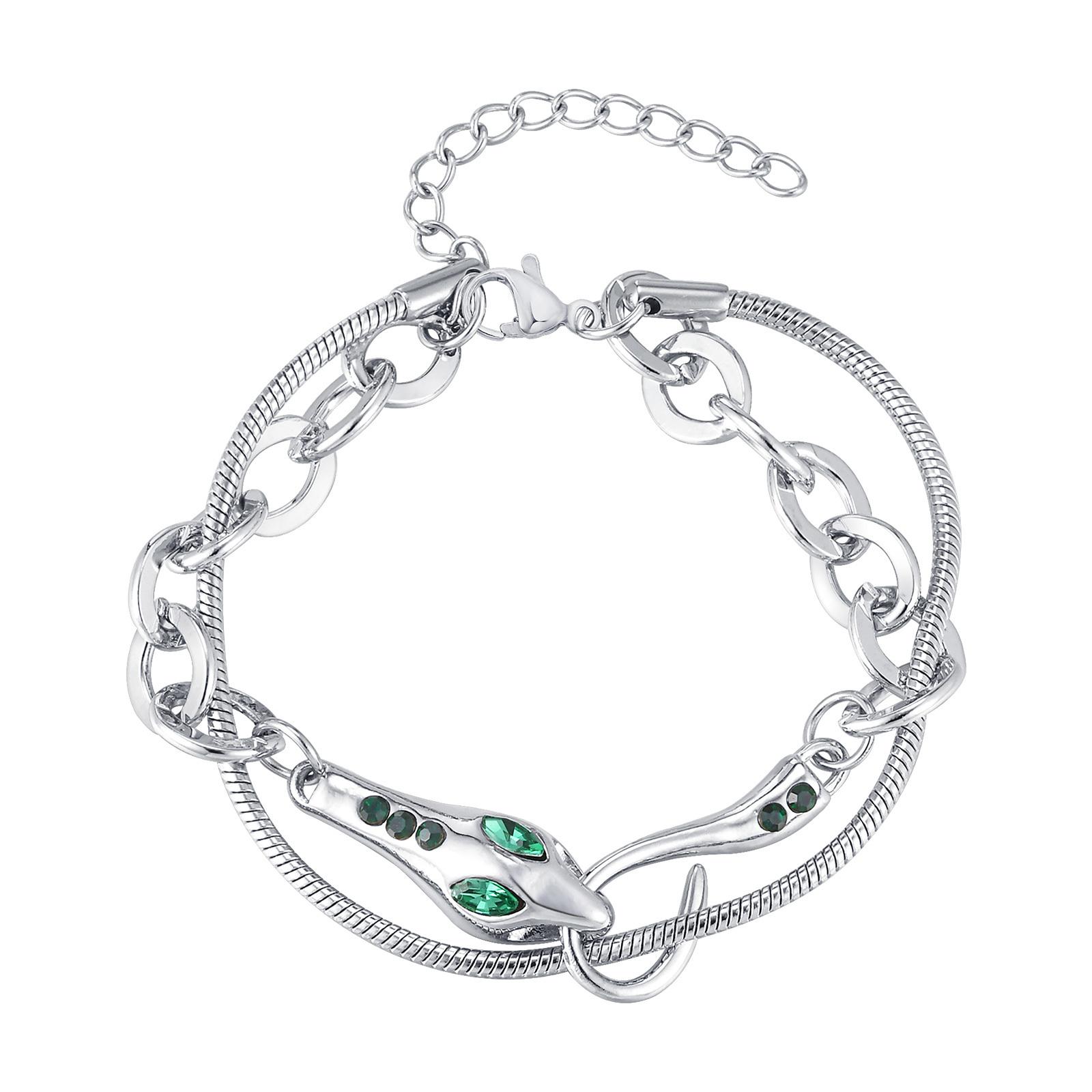 

Vnox Браслет-цепочка из нержавеющей стали для женщин, девочек, роскошный дизайн в форме змеи с зелеными глазами, цветные браслеты, ювелирные изделия