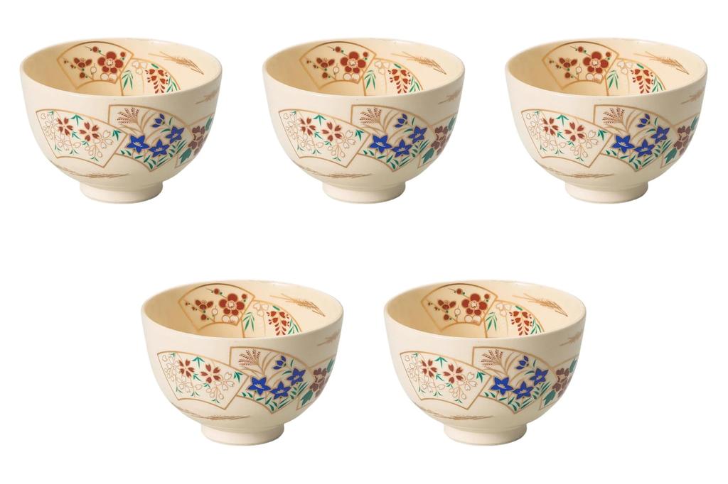 Set of 5 Matcha Bowls x Ceramic Matcha Bowls by Setomonohonpo Fan-Shaped [12 7.4cm]