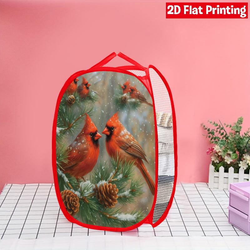 1Pcs Christmas Cardinal Pop-Up Laundry Hamper Expandable Mesh Hamper Basket for Room Bedroom Bathroom Organization Contemporary Storage