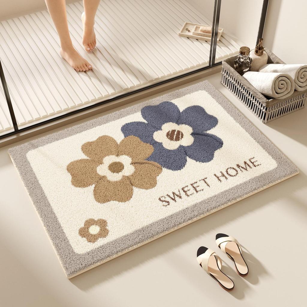 Compact Absorbent Bathroom Mat - Non-Slip, Easy-Care, Dirt-Resistant, Imitation Cashmere Floor Rug