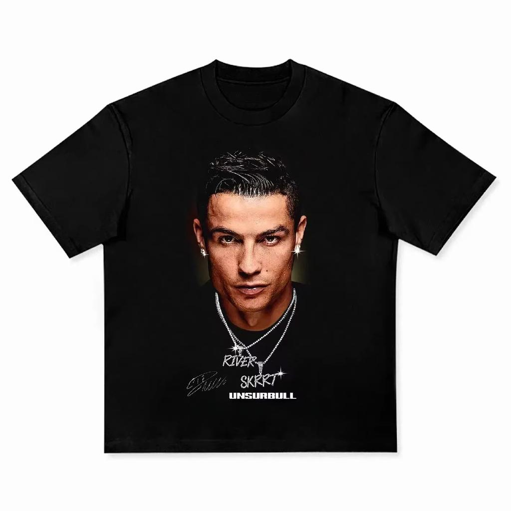 25ss Nové tričko s velkým potiskem obličeje Cristiano Ronaldo Fotbalová superstar Krátký rukáv Barevný potisk Pánské Dámské Unisex Oversized trička