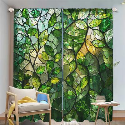 2Pcs Leaf Collage Curtains 3D Painted Glass Pattern Living Room Bedroom Balcony Sunshade Nature Art Decor Curtains
