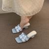 Niche thick heel high sense naked apricot temperament high heel sandals women's summer 2025 new French skirt evening cool slippers