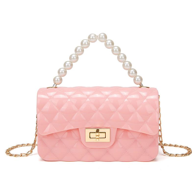 Modische Silikon-Handytasche Jelly Pearl Handtasche Stilvolle Kette Umhängetasche Geeignet für Frauen Täglich, Arbeit, Outdoor, Reisen.