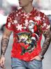 Fishing Santa Claus T Shirt for Mens Christmas Pattern Print Loose Tee Streewear Men Clothing Short Sleeve Top Harajuku Clothing