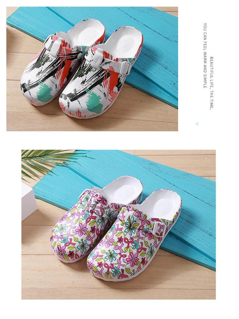 Women's Backless Cartoon Print EVA Slippers - Durable, Soft Sole Hospital Footwear