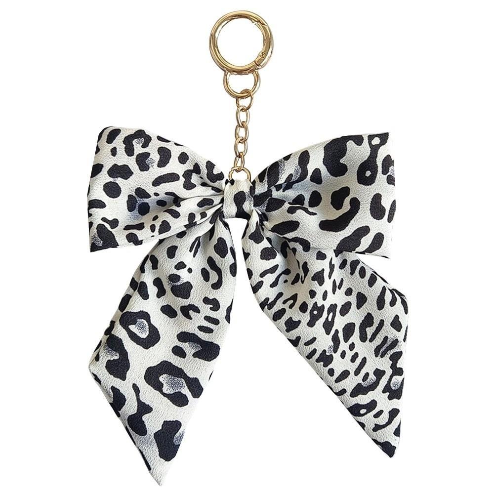 Fabric Leopard Print Keychain Polyester Keyring Accessory Y2K Style Bow Bag Charm Women белый