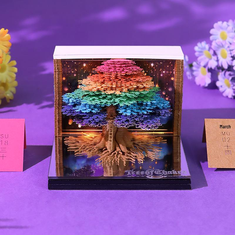 Tree of Life 3D Paper Carving Calendar and Sticky Notes Desk Ornament