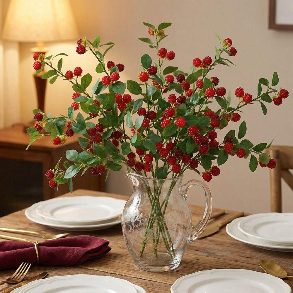 Realistic Artificial Raspberry Branch Plastic Decorative Simulation Flower Long Branches Fruits Blueberry Flowers