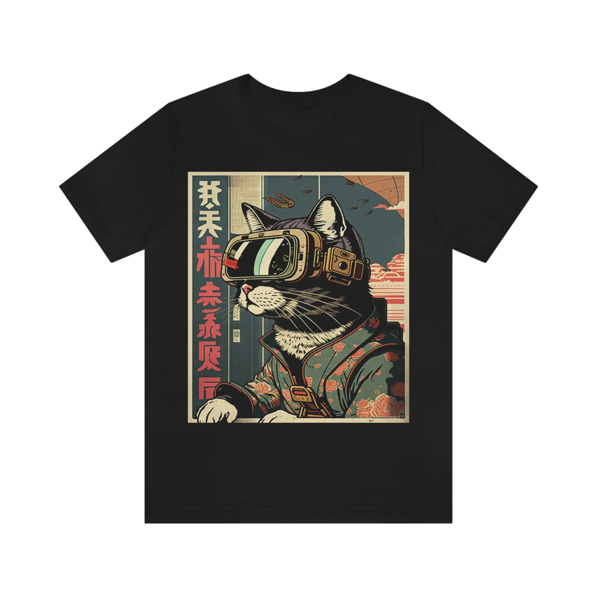 

Japanese Woodblock Print Cyberpunk Sci-Fi Cats Namiko Men T-Shirt Graphic Retro Streetwear High-quality Crew-neck Men s T-shirt 4XL