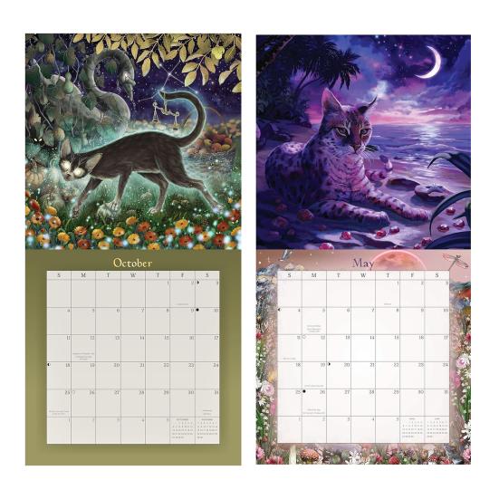2026 Magický Mystický Kočičí Nástěnný Kalendář Legrační Kočka 12měsíční Kalendář Leden 2026 - Prosinec 2026 Plánovač Organizér Domácí Kanceláře