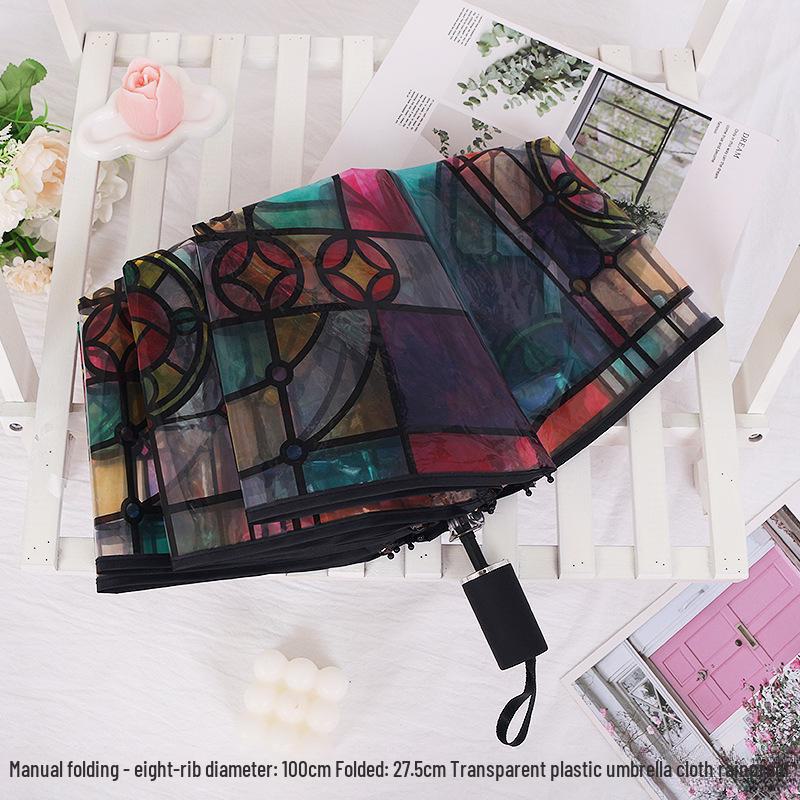 Japonský lesní styl průhledný deštník s třešňovými květy s klenutou dlouhou rukojetí pro studenty