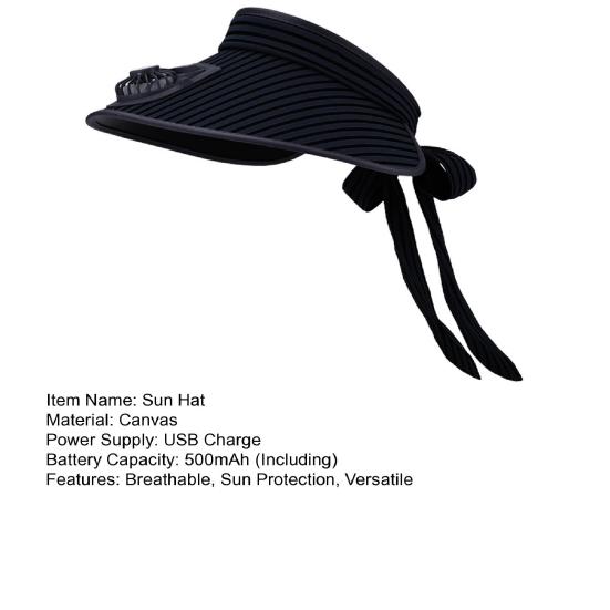 Cooling Fan Sun Hat with Adjustable Straps USB Rechargeable Battery Wide Brim for UV Protection Beach Hat