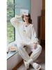 Women's French Court Style Cotton Pajama Set with Chest Pads - Long Sleeve, Long Pants for Spring & Autumn.