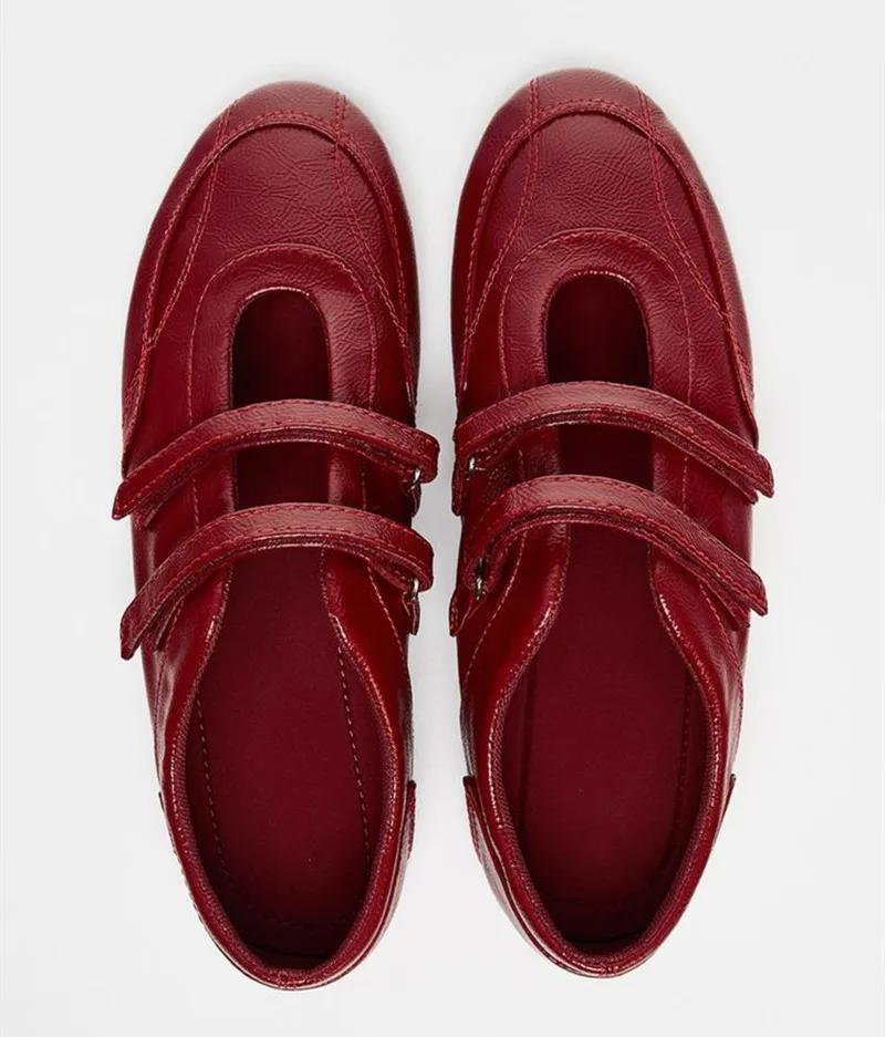 Fashion Red Patent Leather Flat Ballet Shoes Women Light Non-Slip Double-buckle Belt Flats Comfort Loafers Walking Luxury Designer Shoes