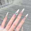 Light luxury ice transparent cold French cat eye pure hand-worn nail whitening temperament advanced sense nail art patch fake nail