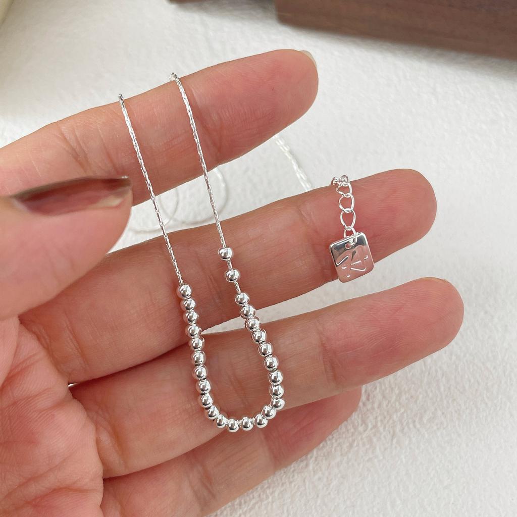 Korean ins style handmade beaded high-end sense simple round beads stacked collarbone chain S925 sterling silver necklace