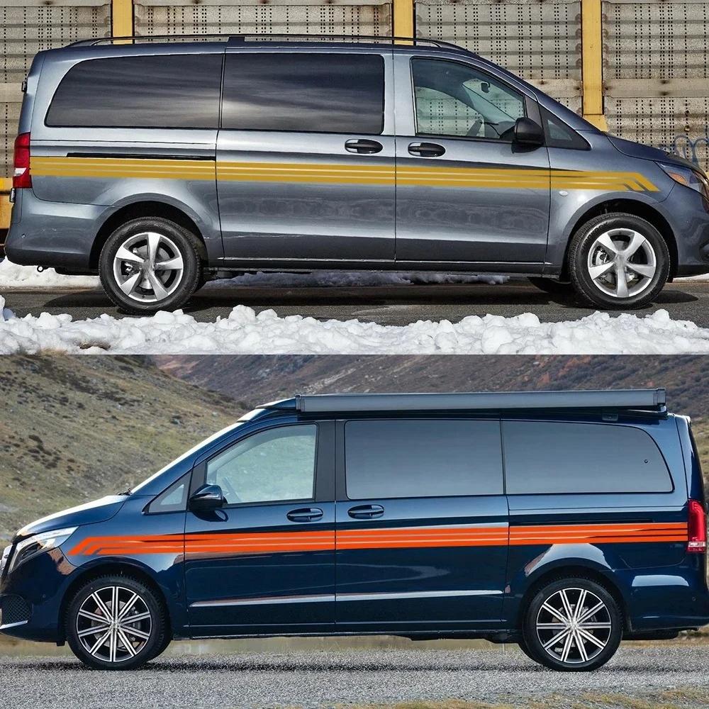 2pcs Car Long Side Waist Line Stripe Vinyl Stickers Auto Decoration DIY Accessories For Benz Vito V Class Viano W447 W638 W63