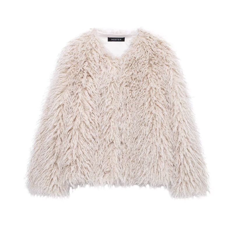 Kaslead New Arrival Women's Clothing Fashion Style Stylish Simple and Versatile Artificial Fur Effect Short Coat