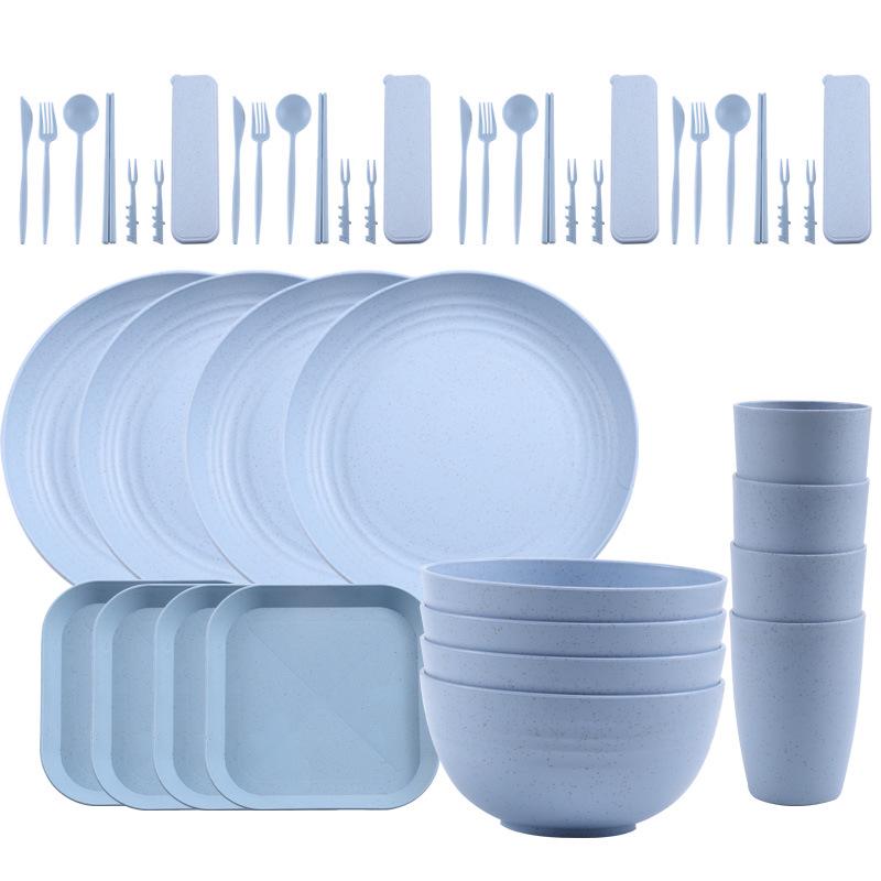 44-Piece Portuguese Tableware Set: Plates, Bowls, Cups & Cutlery in Durable Plastic