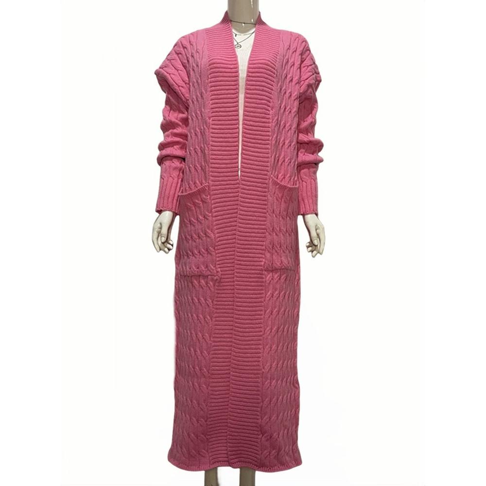 

2025 New Women s Long Knit Cardigan Coat - Thickened Pocket Sweater Open Front Wrap, Warm Winter Oversized Pullover Soft Outerwear 5XL рожевий
