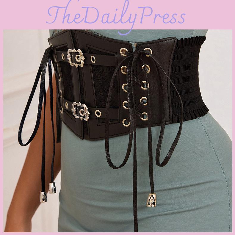 Retro Lace Embroidered Style Cummerbund Shaping Belt Metal Buckle Waist Elastic