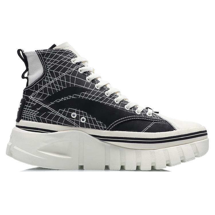 LiNing Wave BOOT Cushioning Anti-Slip Wear-Resistant Breathability High-Top Sports Casual Shoes Men's Black White AGCP317-17