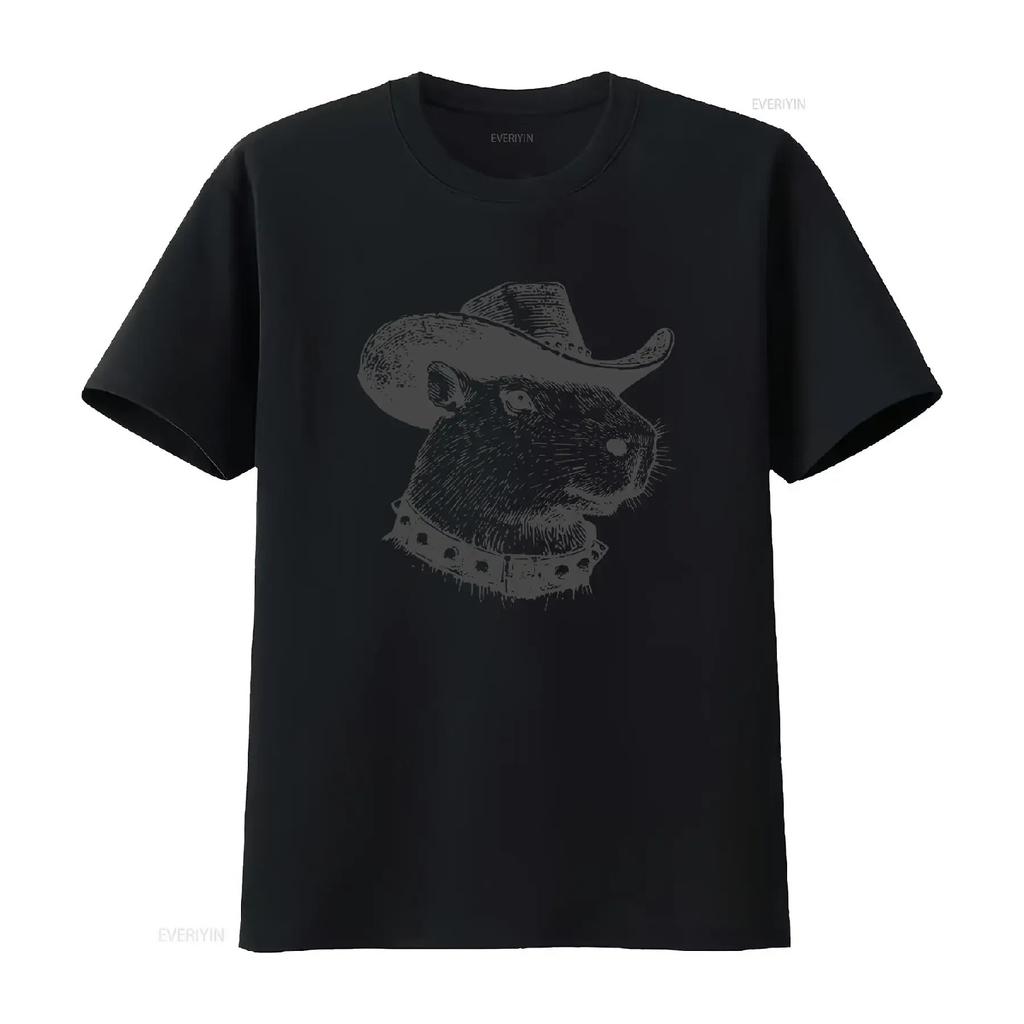 Capybara Cowboy T Shirt Western Style for Lovers Unique Idea Fans in Wild West Capy Spiked Collar vintage Washed Unisex homme