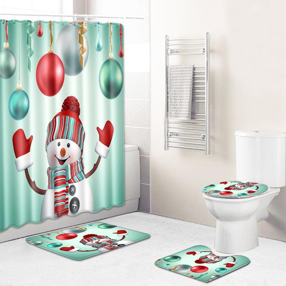 Christmas Bathroom Shower Curtain Four-Piece Combination Floor Mat Bathroom Water Absorbent Non-Slip Door Mat Bedroom Carpet