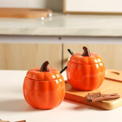 Conjunto Criativo de Potes Cerâmicos de Tempero Abóbora com Colher Sal Açucareiro Glutamato Pimenta Recipiente para Óleo Comestível Utensílios de Cozinha