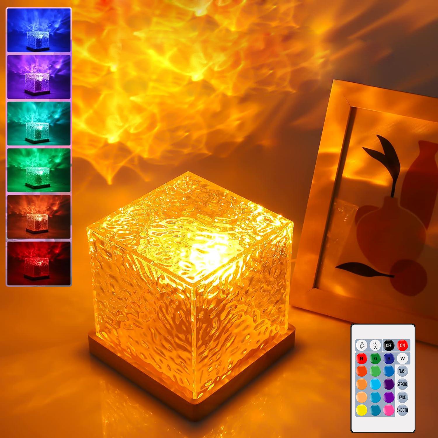 Northern Lights Ocean Wave Projector Light 16 Colors Gradual Rotating Flame Water Lamp Wave LED Night Light with Remote Control
