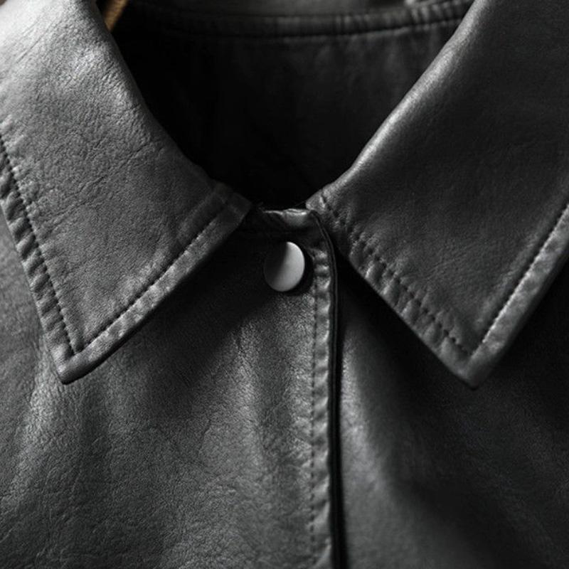 Leather Coat for Women Thickened Plush Autumn Winter Oversize Loose Casual Cotton Jacket