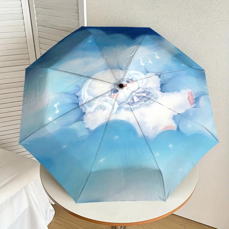 Cloudy Dreams: Cute Bunny Cloud Print Umbrella - Auto Open/Closed, Outdoor Protection, Lightweight & Durable Travel Accessory