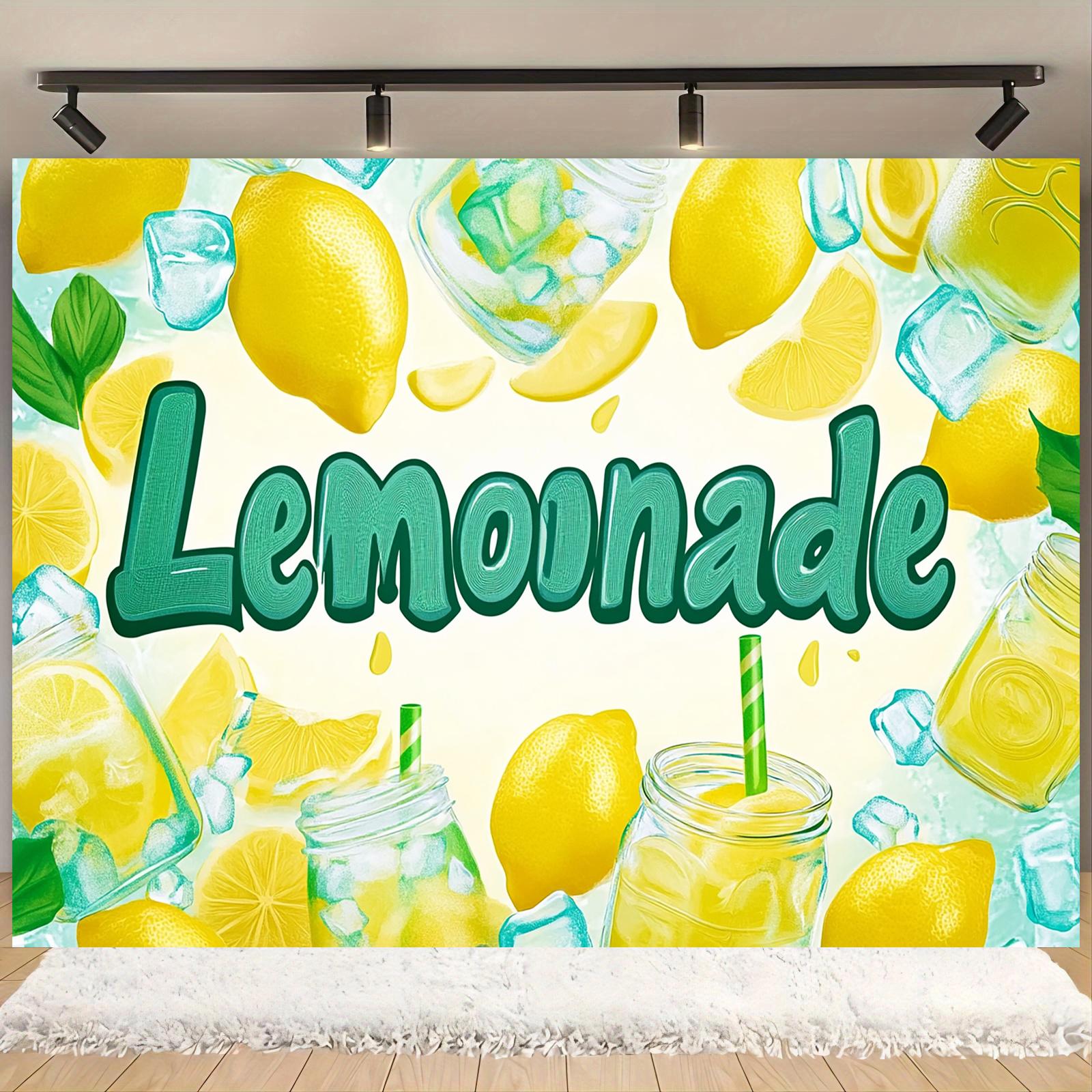 A vibrant lemonade stand decoration with a background cloth is perfect for shooting holiday party photos and party banners 100x150cm