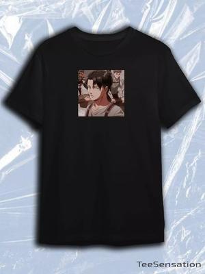 TeeSensation Black Crew Neck Short Sleeve T-Shirt with Levi Ackerman Attack On Titan Anime Print