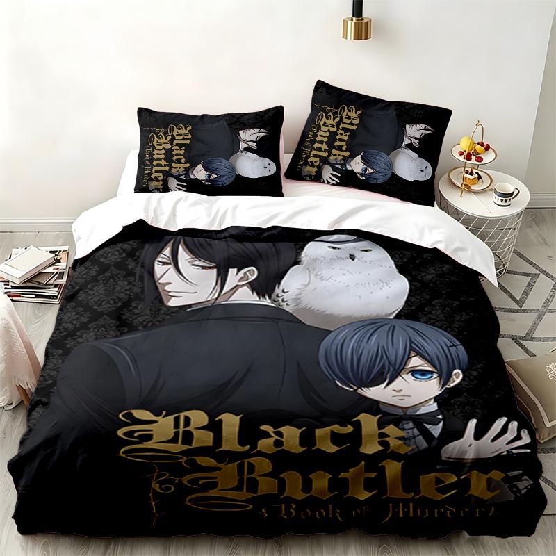 Black Butler 3pc set Perfect for bedroom use Comfortable bedding set includes a duvet cover and two pillowcases Ideal birthday or Christmas gift