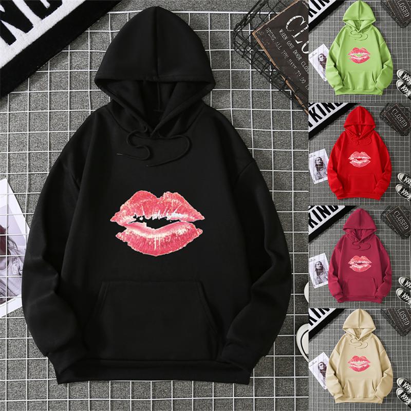 Sexy lip print hoodie long-sleeved women's casual fashion sweatshirt