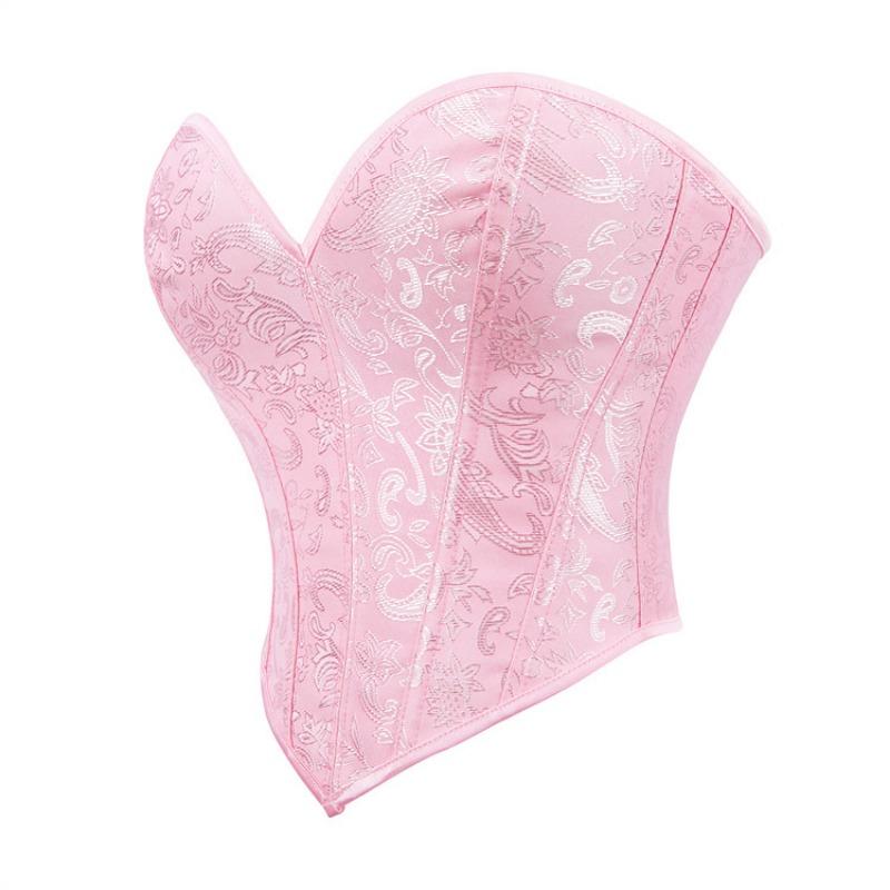 Pink Floral Strapless Boned Corset Top Women Waist Cinching Shapewear Bustier