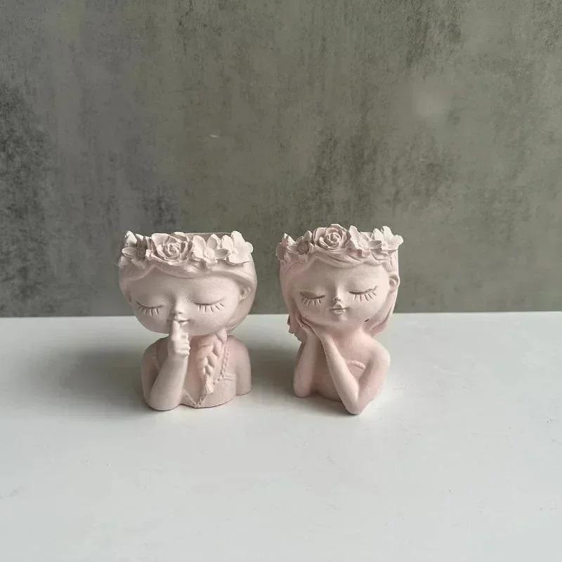 1 Pcs Diy Creative Handmade Molds Girl Doll Shaped Flower Pot Silicone Mold Cute Succulent Potted Gypsum Cement Mold Vase Mold