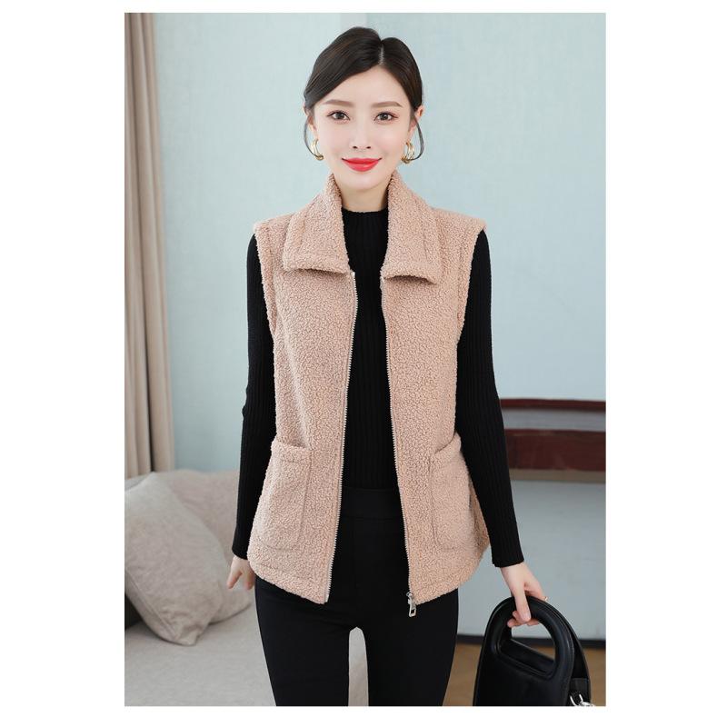 Women's Solid Color Lambswool Vest Short Style Grained Velvet Vest