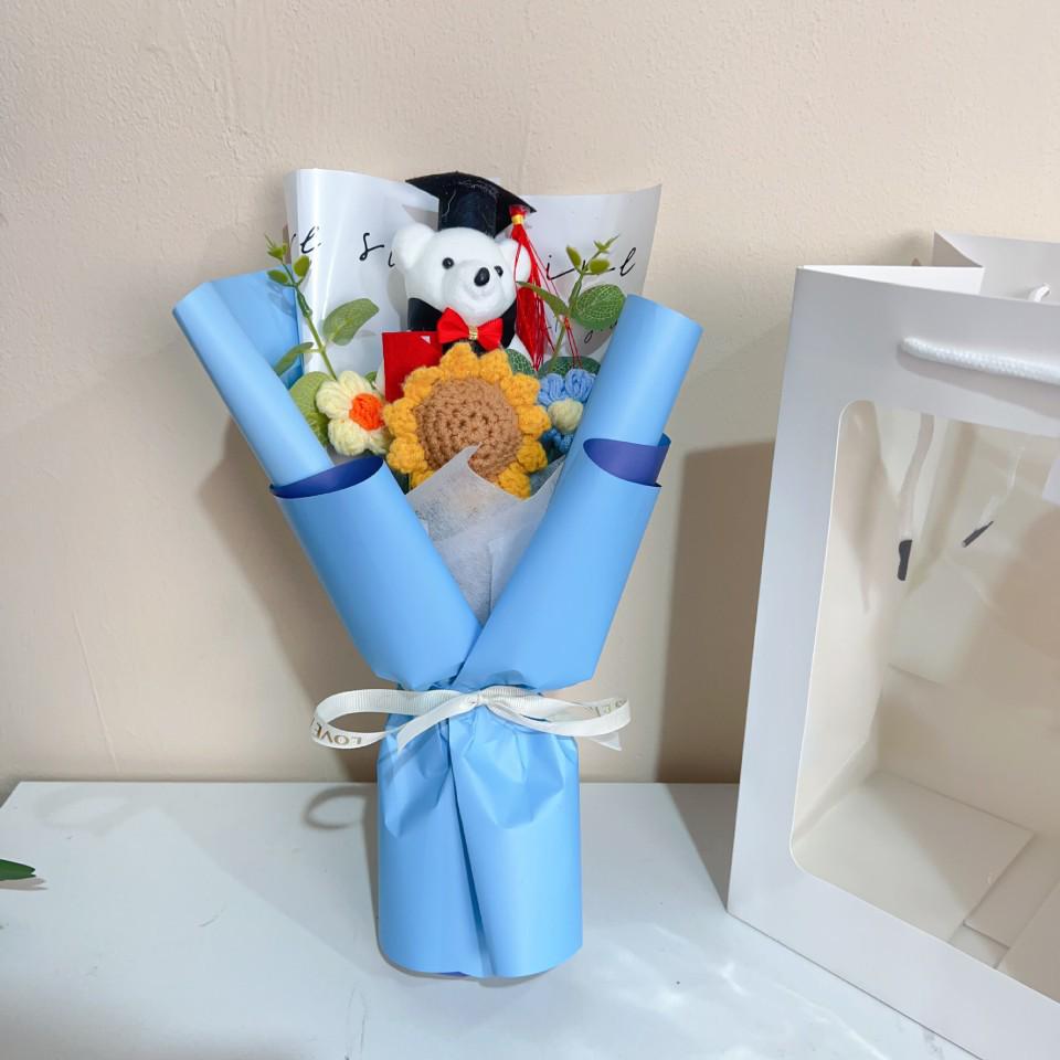 Creative Graduation Gift: Doctor Bear and Sunflower Knitted Bouquet