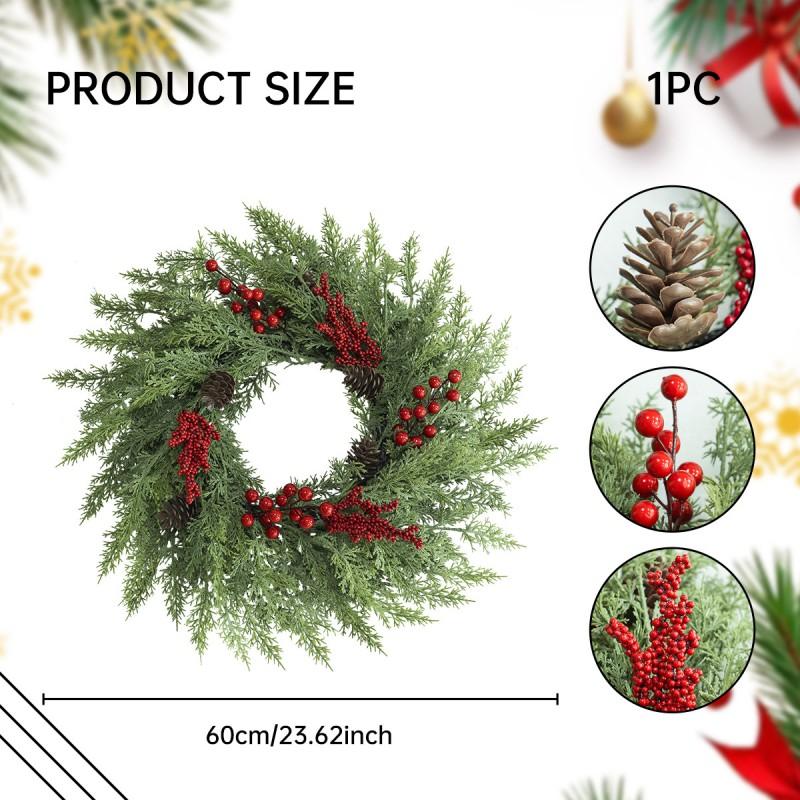 Christmas Wreath Decorative Hanging Garland With Pine Cones Red Berries Wall Door Home Holiday Decoration