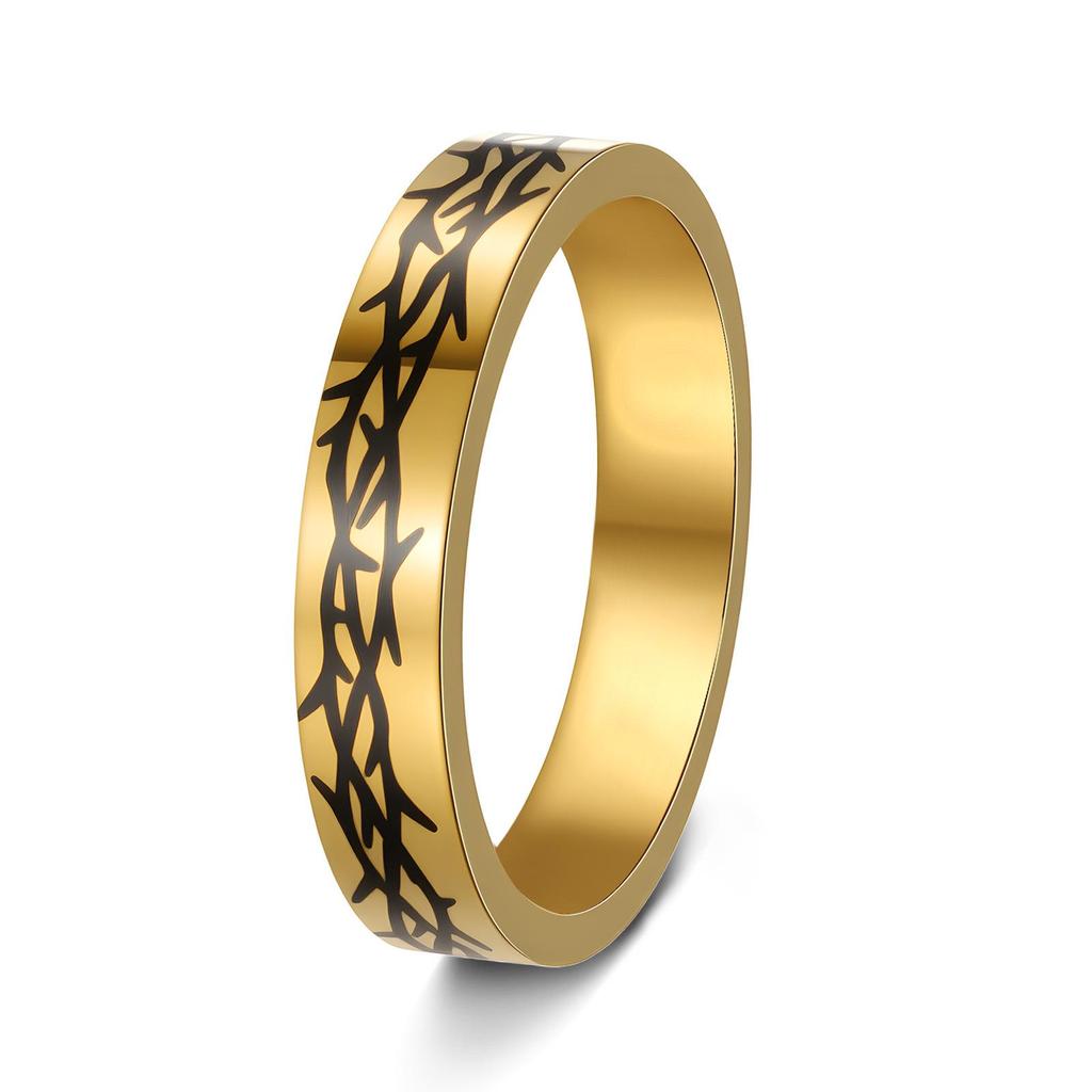 European Rose Vine Pattern Stainless Steel Couple Ring Set