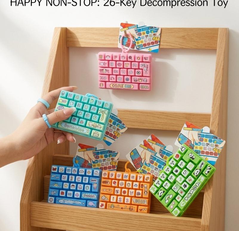 Creative Animal Panda Pattern Decompression Keychain 26 Keys Keyboard Pendant Stress Relief Toy Gift For Kids Adults