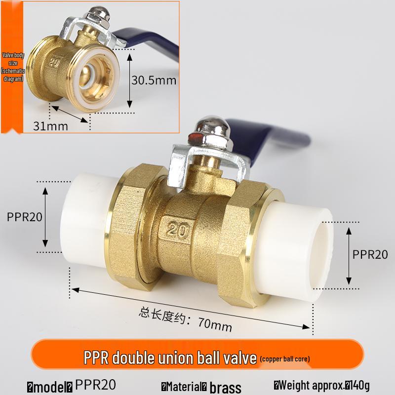 Yanghang PPR Doppelverschraubung Kupferkugelhahn, Wasserrohrfittings Verbinder, Heißschmelz 20 Schalter, 6-Punkt, 25mm Ventil.